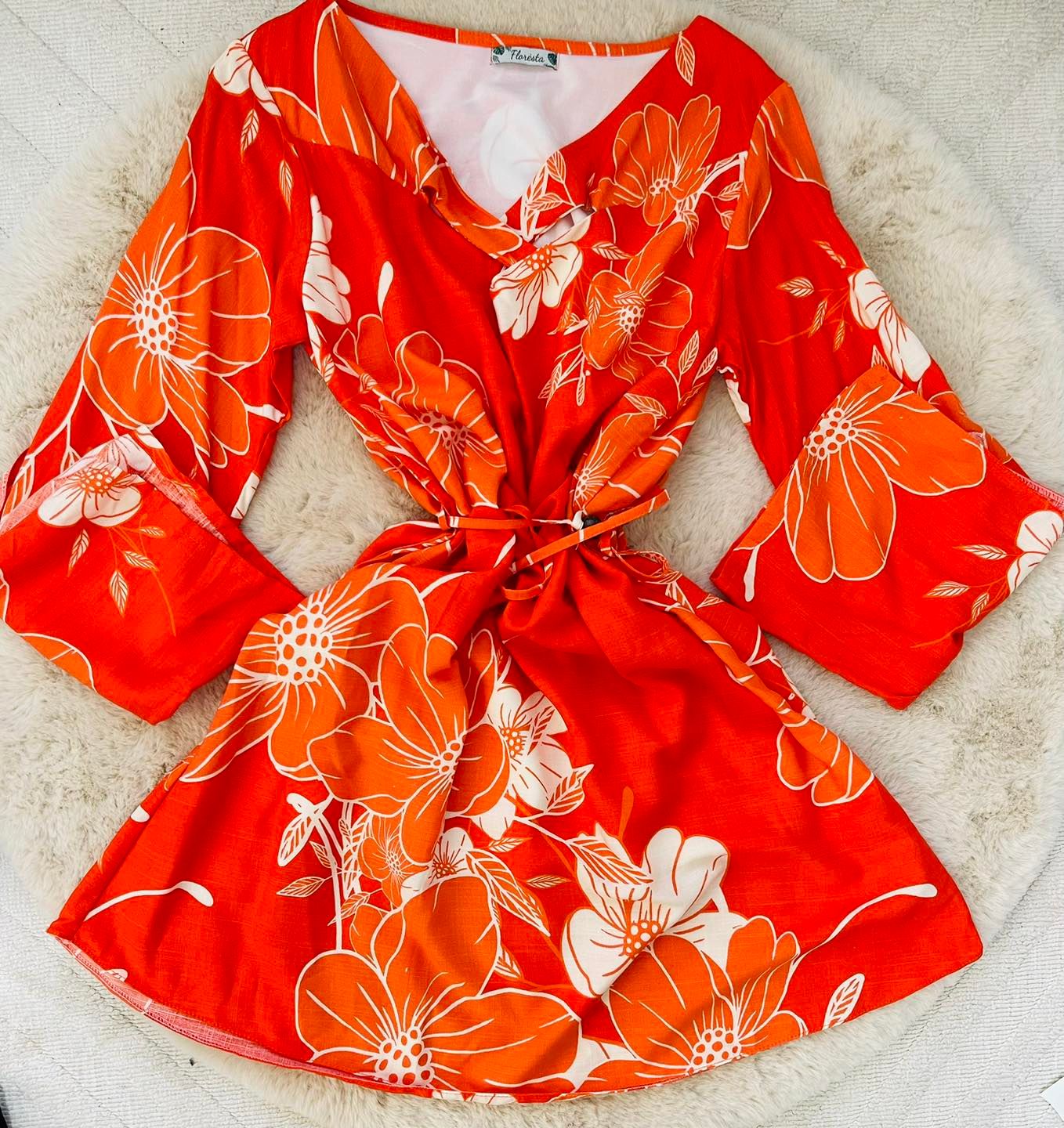 Vestido Viscose manga vazada Laranja