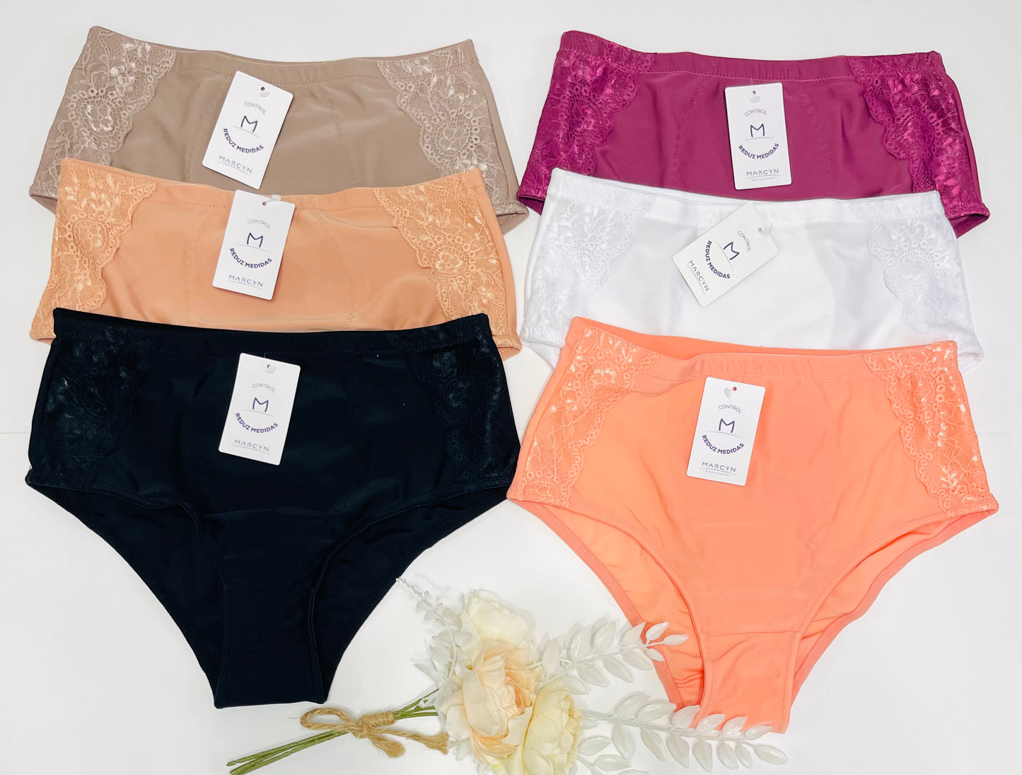 Calcinha Plus Cinta Power Renda  Fit sem barriga cód.534.481 kit com 6